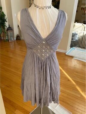 Bizz Women's Gray Viscose Spandex Sleeveless Dress with Embellished Waist